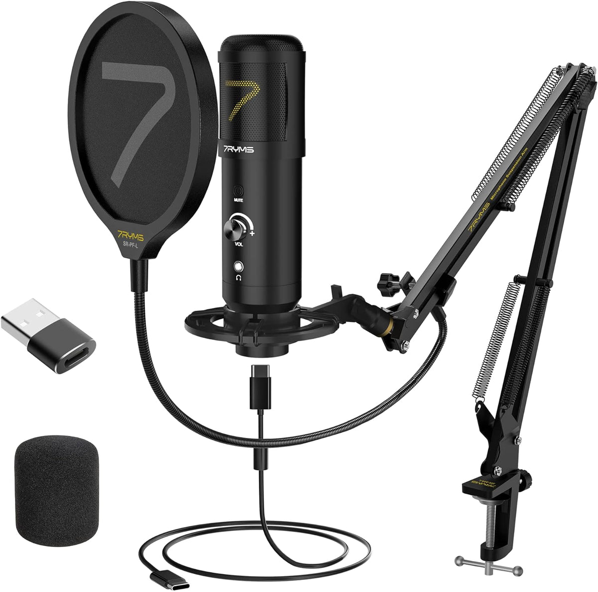 7RYMS USB Microphone witn Boom Arm, SR-AU01-K1