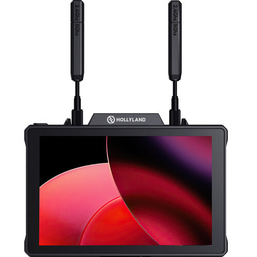 Hollyland Pyro 7 transceiver monitor mounted on DSLR camera